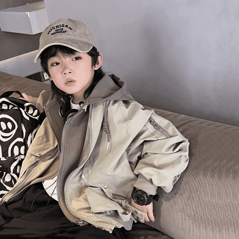 【冬装新品】中大童儿童外套工艺防水透气假两件连帽夹克衫外套新款