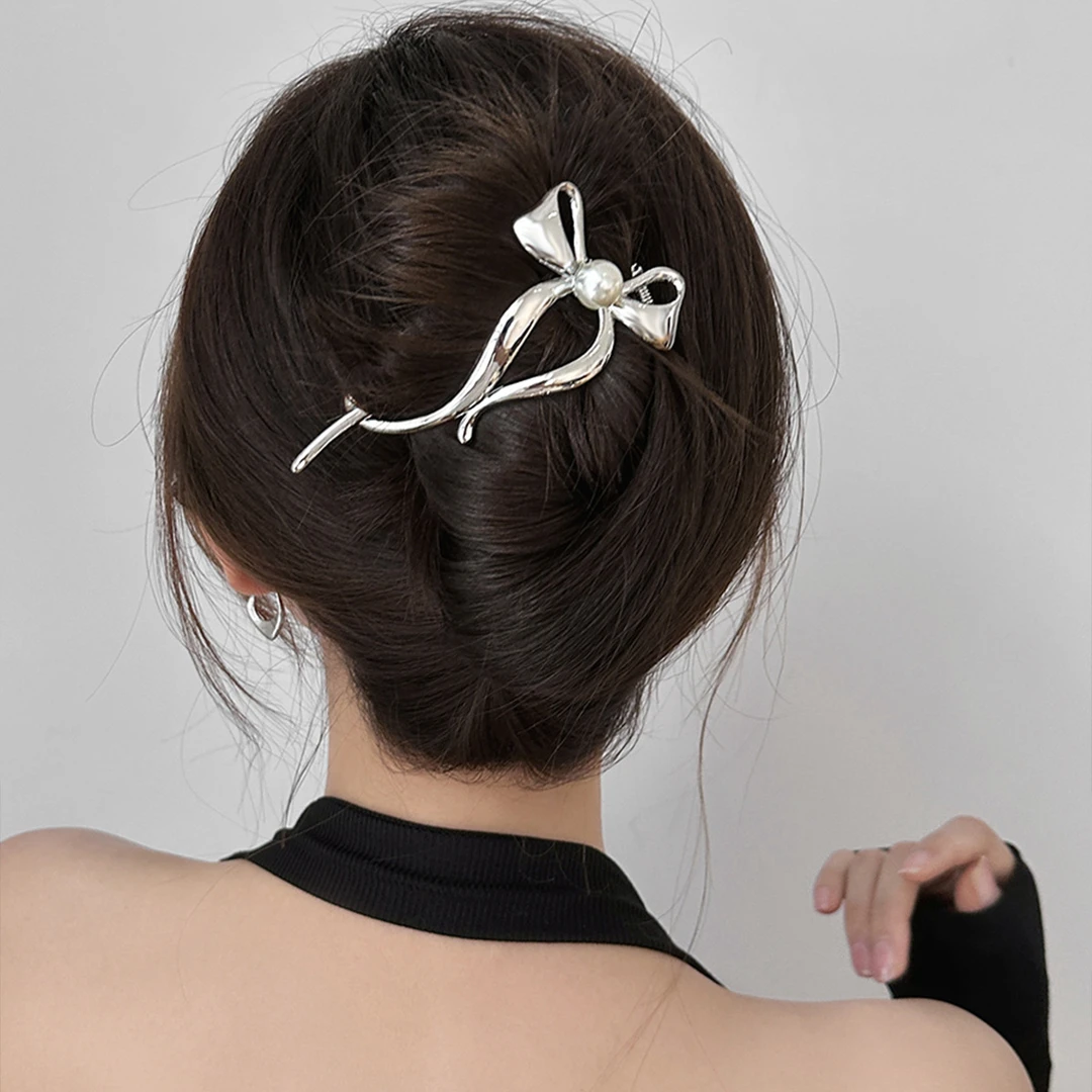 2025新款蝴蝶结发饰小众轻奢个性青蛙扣发夹发饰女盘发夹气质发卡