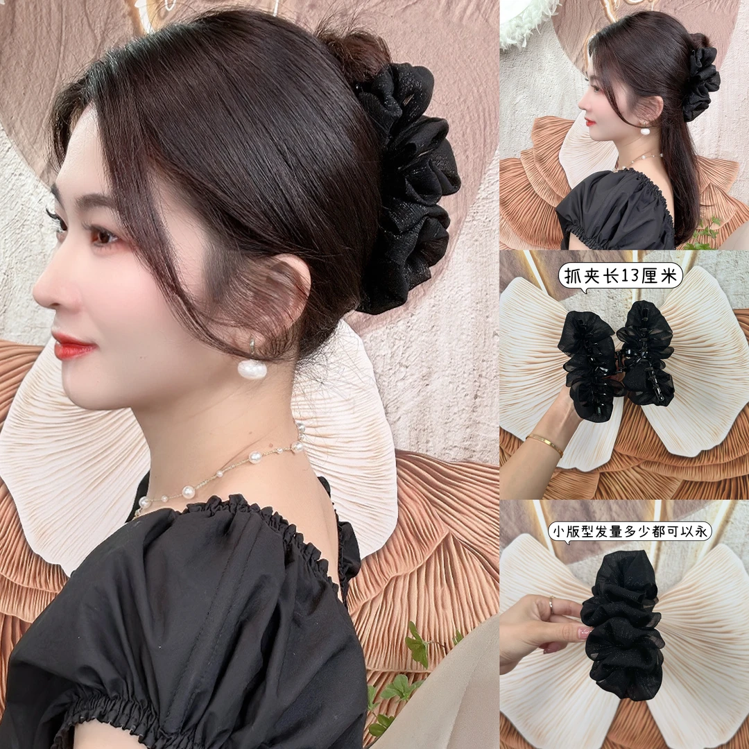 小号双面泡泡银丝抓夹蓬松显发量鲨鱼夹盘发头饰发卡