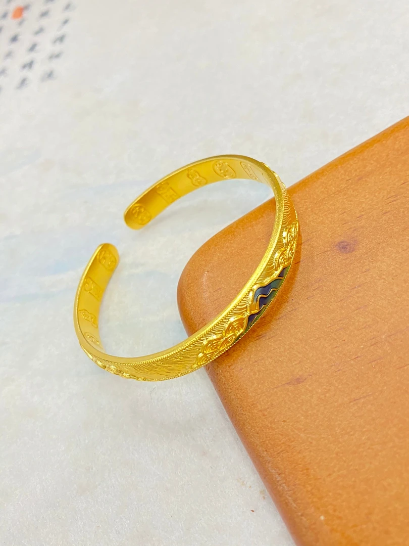 足银手镯 千里江山珐琅手镯外包金手工制作百搭大气显白