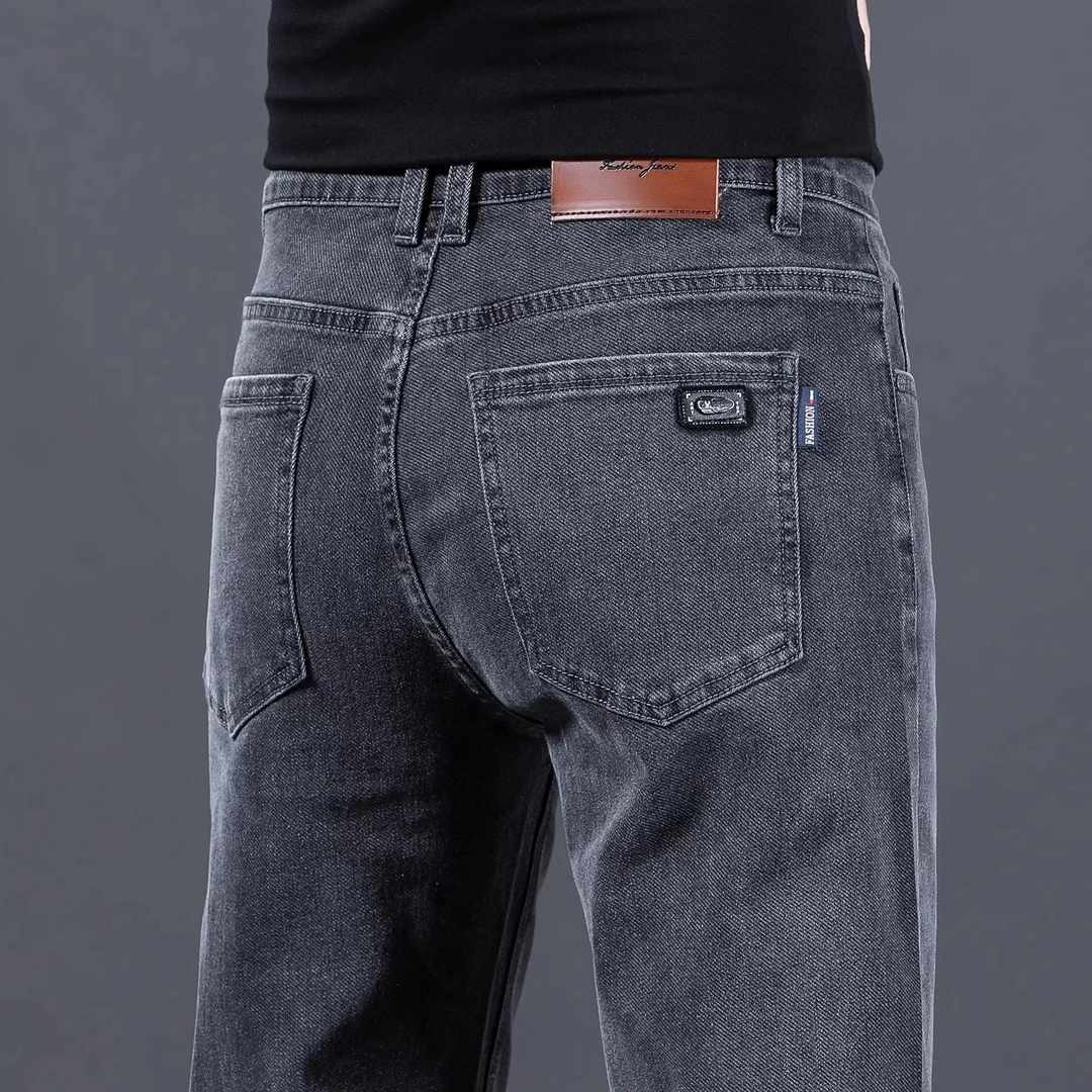 牛仔裤男士秋冬季宽松直筒商务加绒弹力休闲长裤2023新款裤子