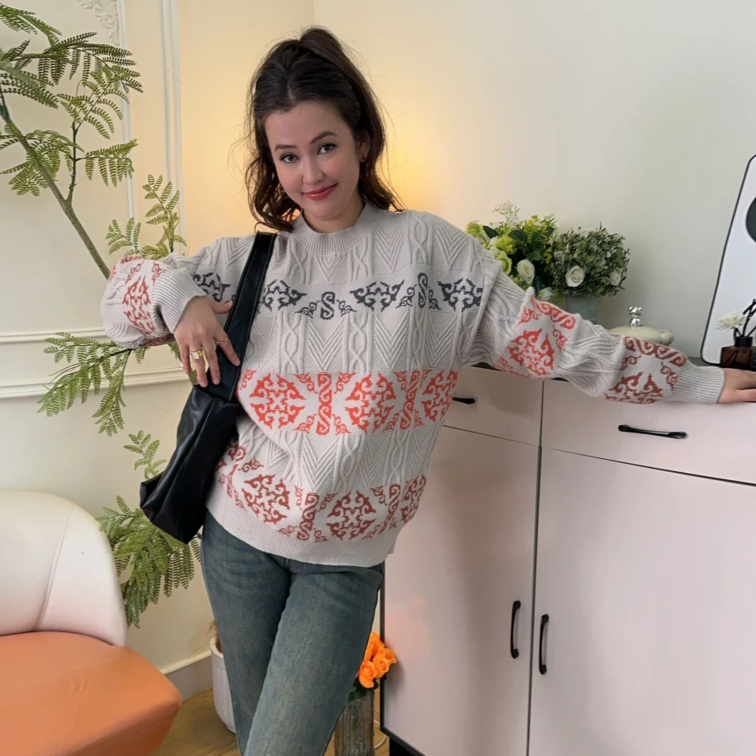 卡丝路哈萨克针织时尚网红加厚秋冬复古英伦毛衣