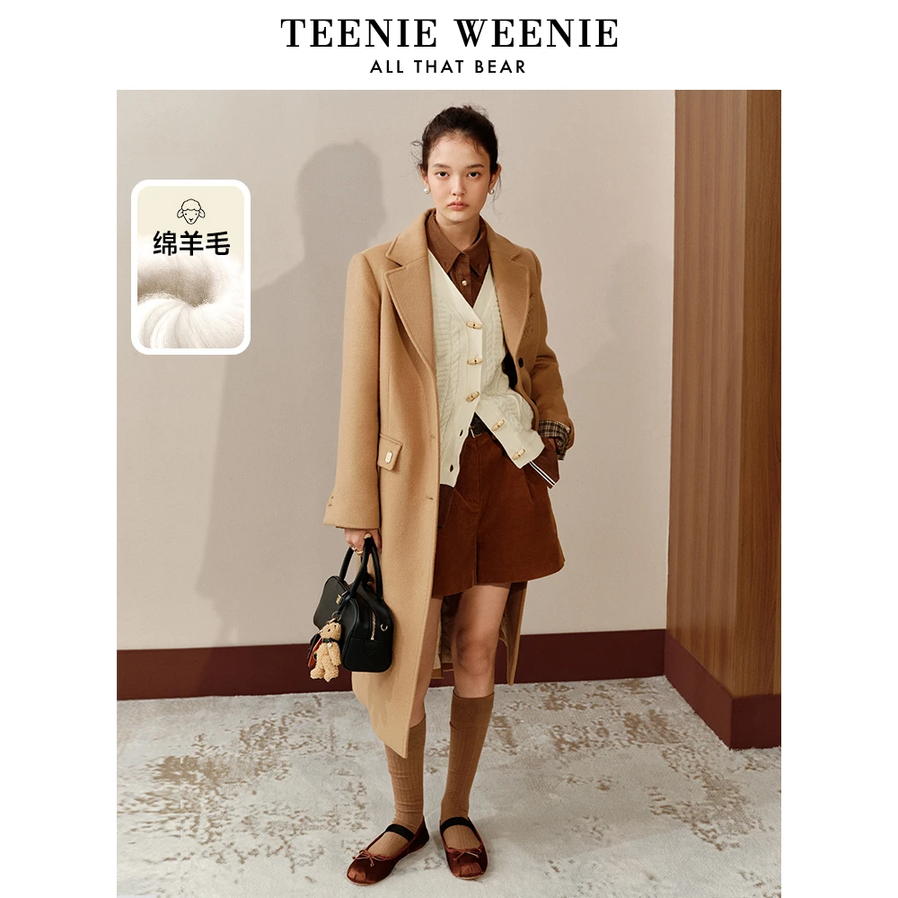 TeenieWeenie小熊时尚24年双面毛呢大衣绵羊毛外套女TTJW244T06W