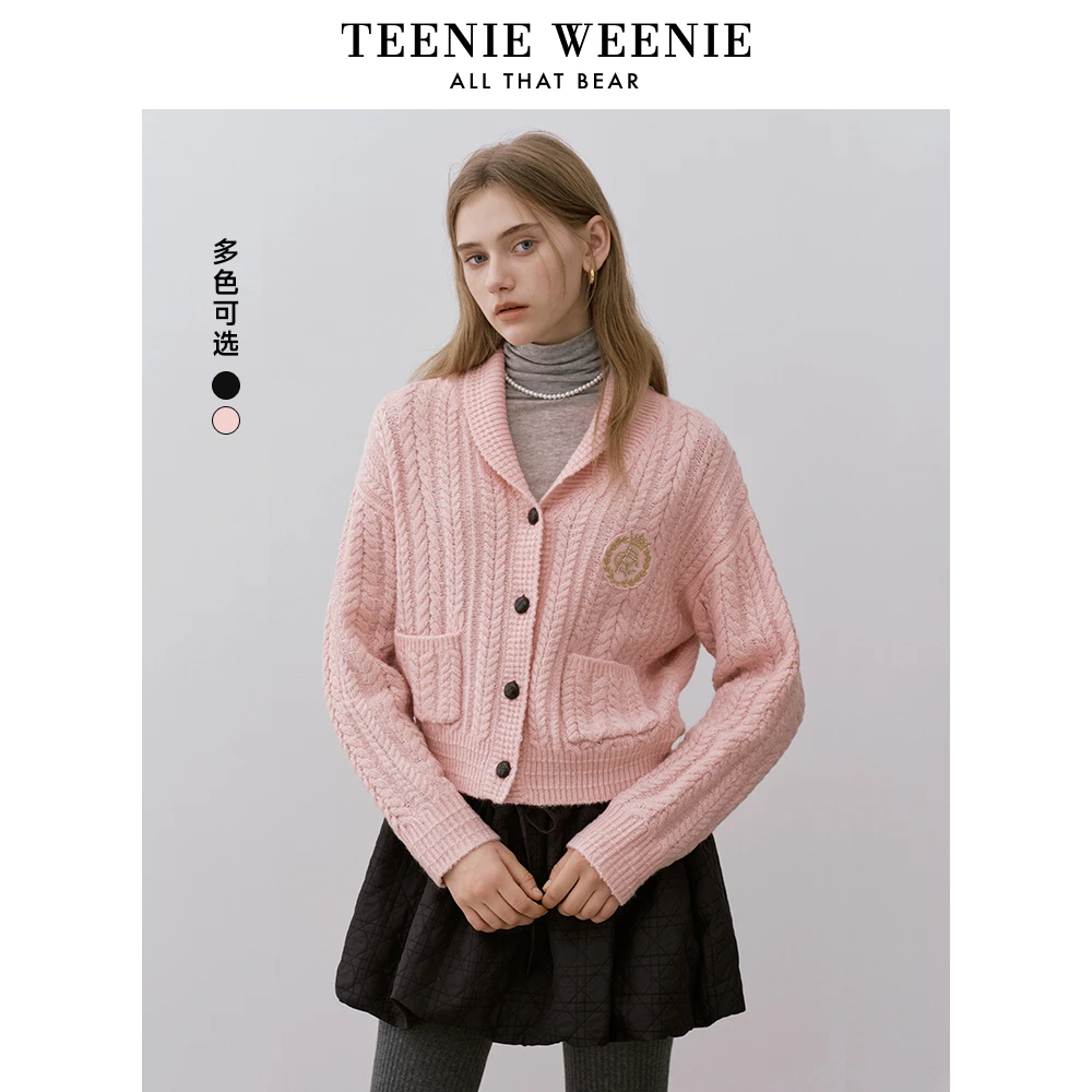 TeenieWeenie小熊时尚针织开衫24冬季新款舒适外套女TTCK248C31N