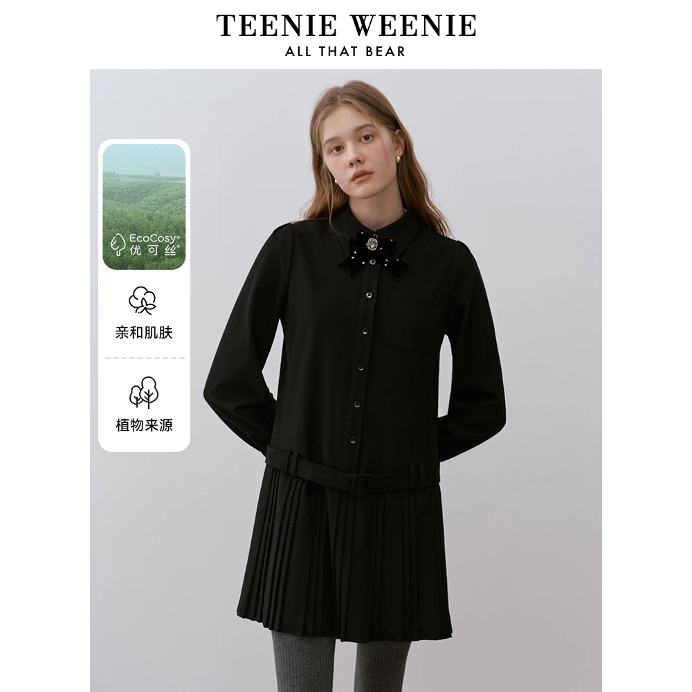 TeenieWeenie小熊女装连衣裙翻领可拆卸镶钻胸针裙子TTOW248C04N
