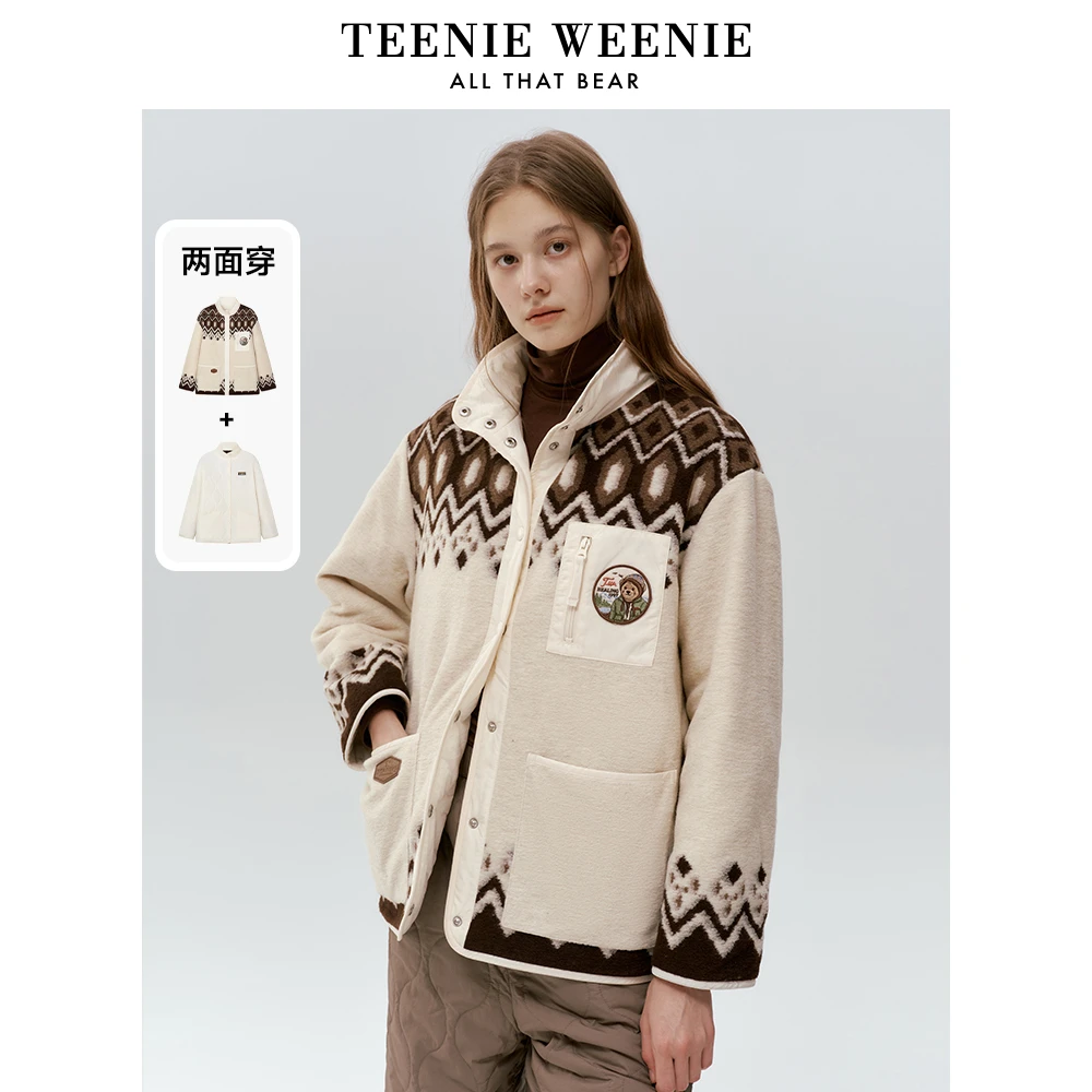TeenieWeenie小熊女装棉服立领游牧提花双面穿外套女TTJP248C14N