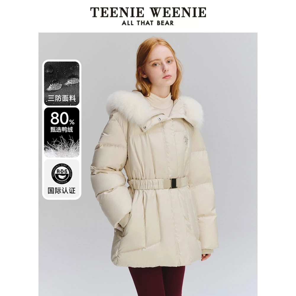 TeenieWeenie小熊三防羽绒服24外套学院风毛领上衣女TTJD244V02W