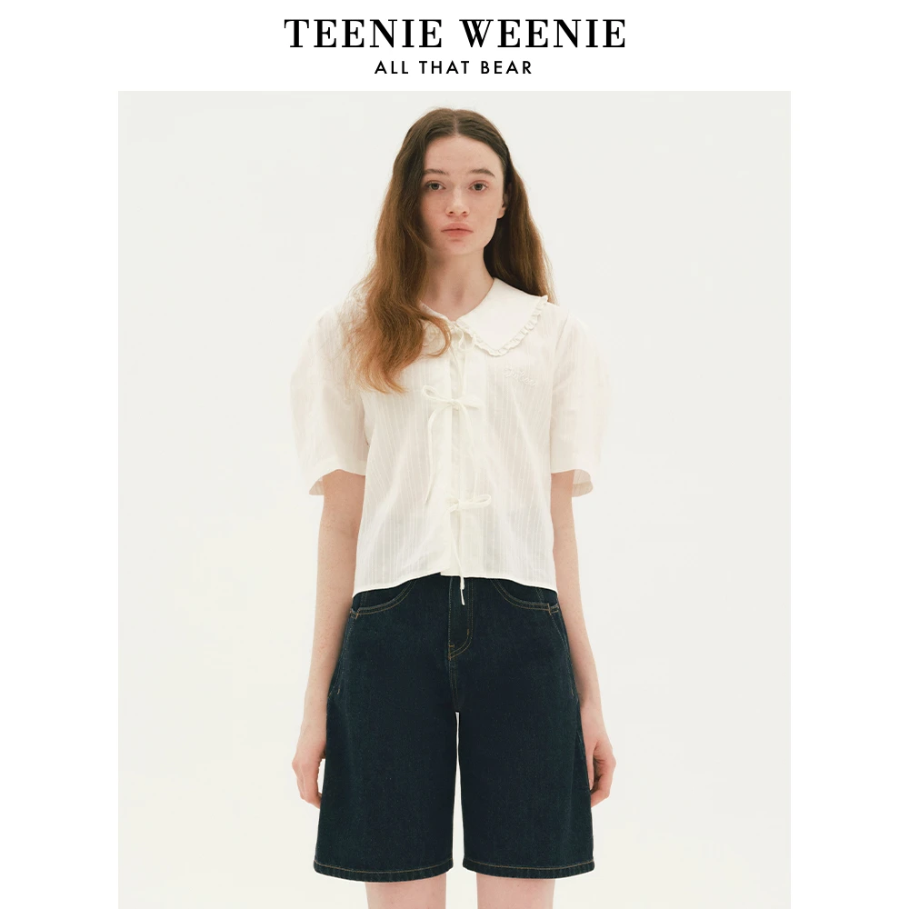 TeenieWeenie小熊24春季新款蝴蝶结系带衬衫娃娃领TTYA246304N
