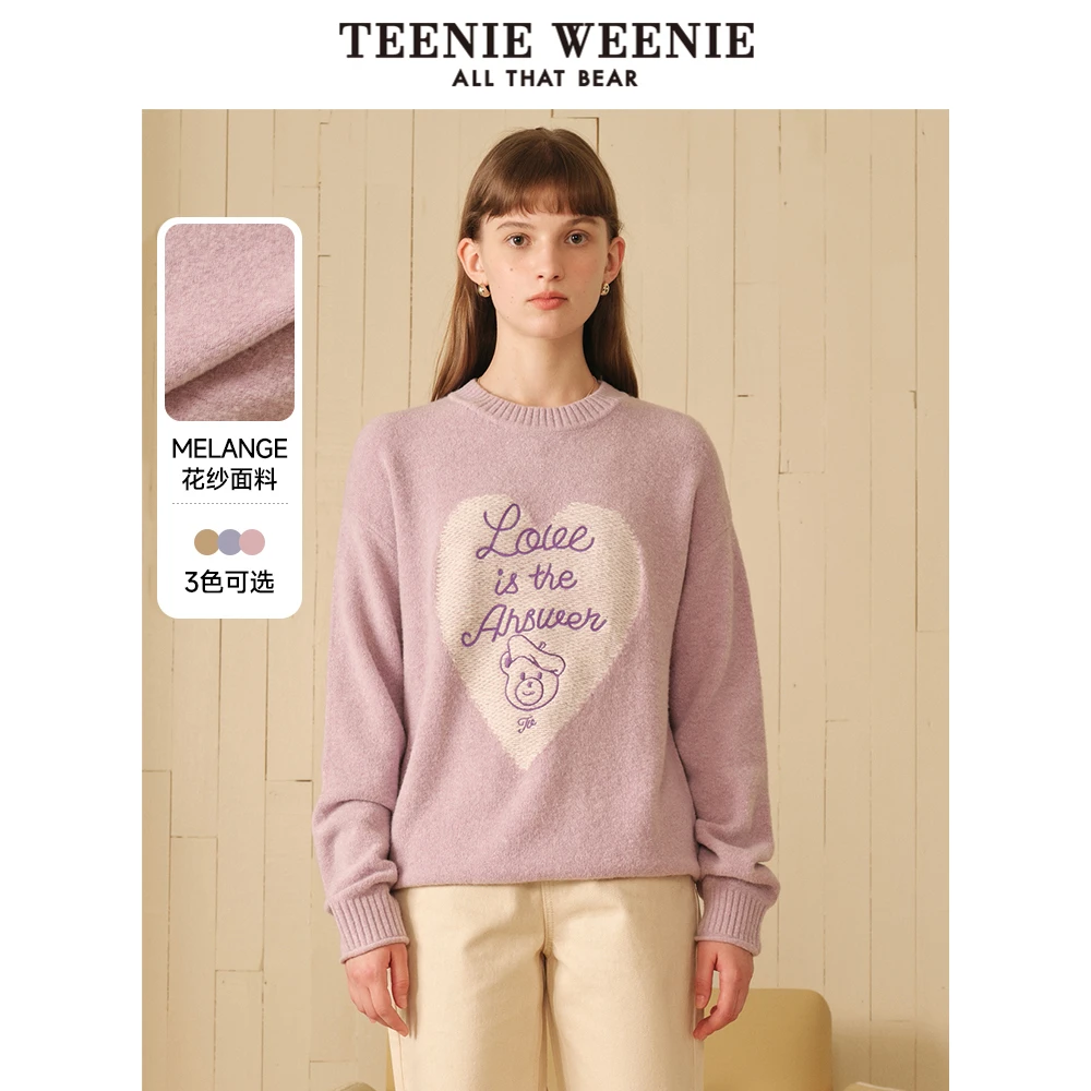 TeenieWeenie小熊秋装圆领花纱毛衫毛衣针织多巴胺TTKW248T65R
