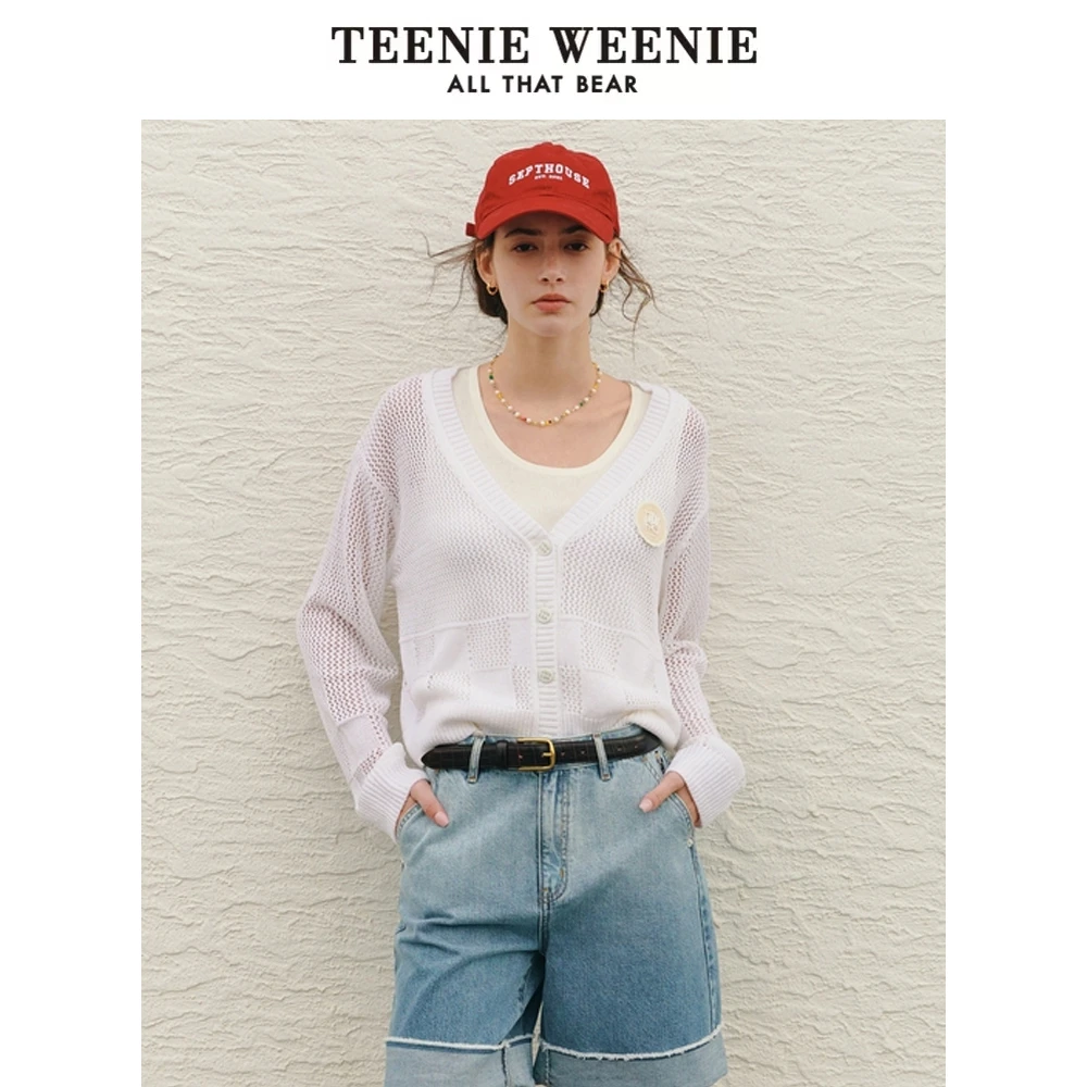 TeenieWeenie小熊24别致镂空针织开衫无袖背心两件套TTCK243701T