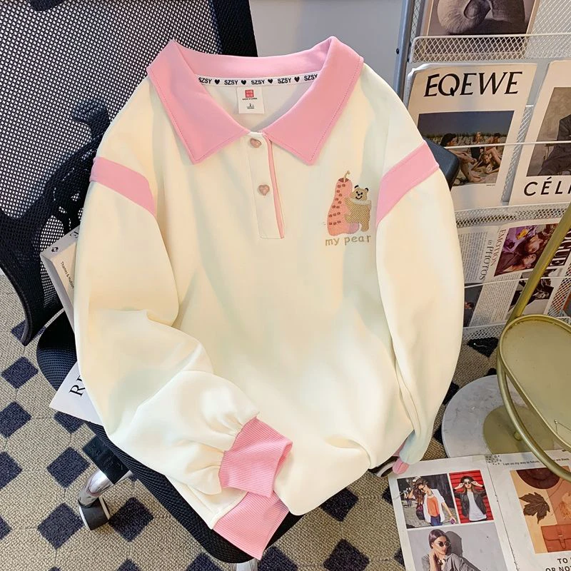 女宝宝中大童春秋季POLO领卫衣长袖上衣洋气儿童新款2024卡通薄