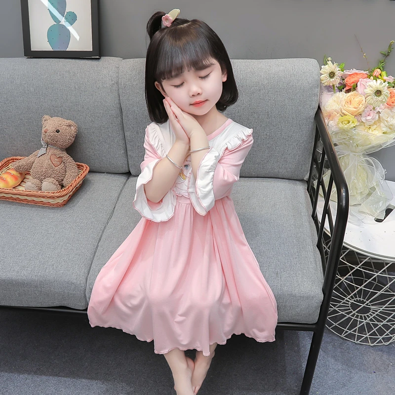 爱莎公主裙儿童家居裙莫代尔夏季薄款小女孩睡衣宝宝裙子女童睡裙