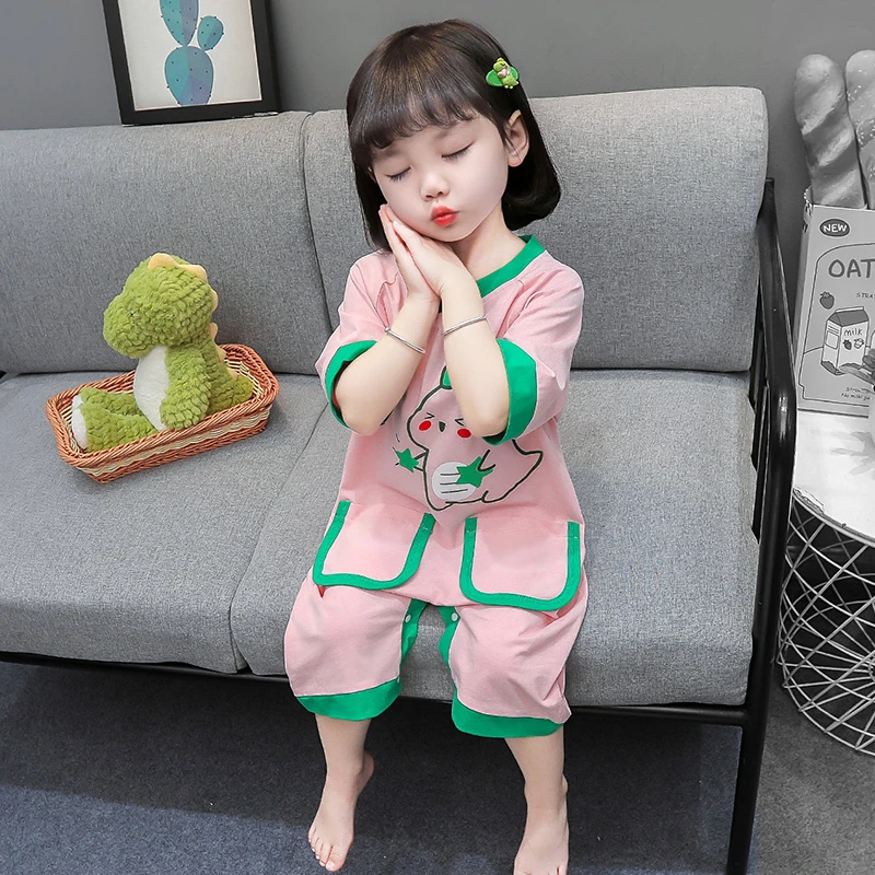 儿童连体睡衣防着凉纯棉夏季薄款女孩防踢爬服女童连身衣宝宝睡袋