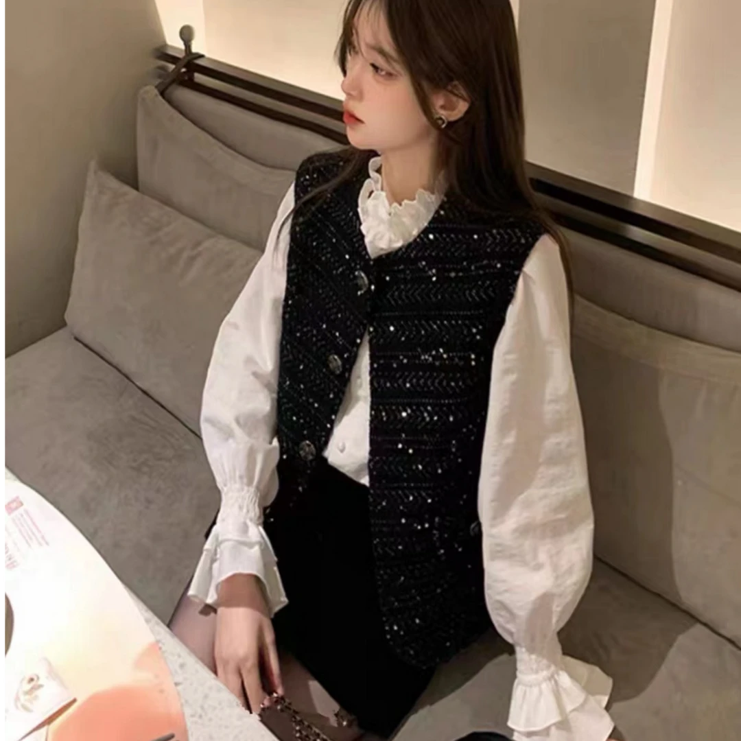 香风亮片黑色马甲