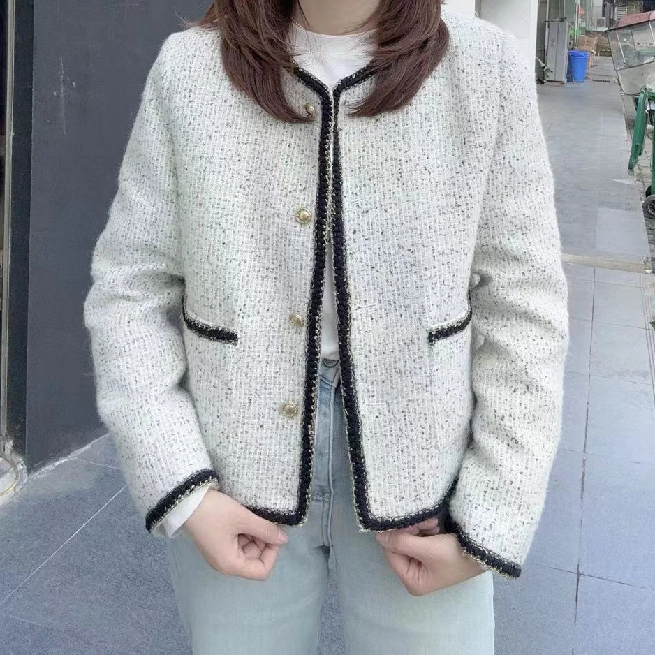 冬款粗毛料羽绒香风外套