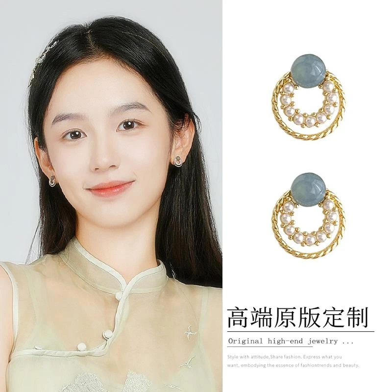 合金耳饰 很想很想你周也顾声同款耳环法式圆形珠珠耳钉女气质202
