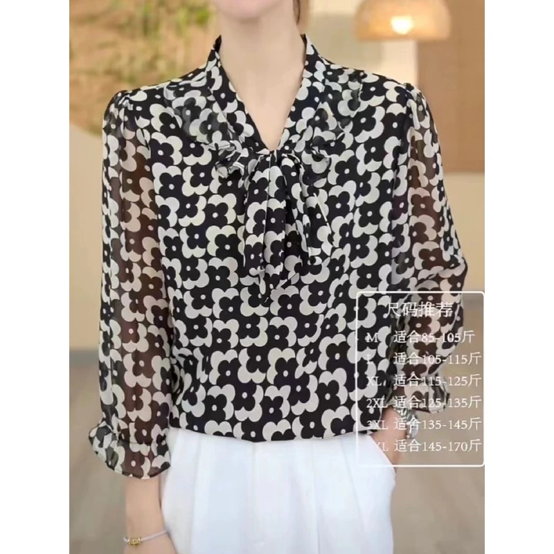 A63夏季印花小衫气质显瘦宽松大码七分袖