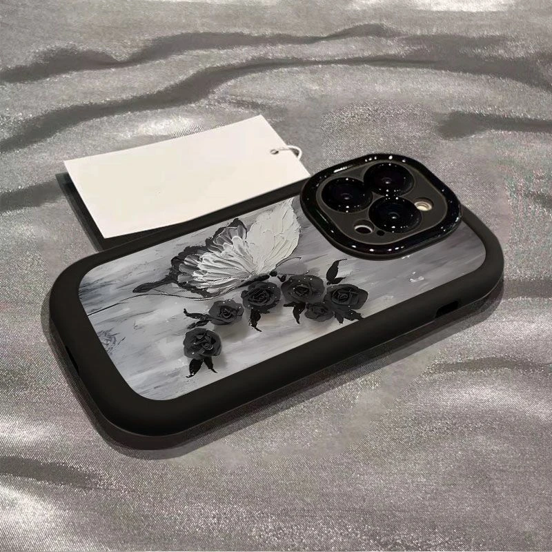 油画暗黑玫瑰iPhone15/14promax手机壳苹果13/12/11全包软套xr/xs