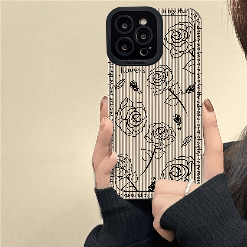 线条玫瑰iphone15promax苹果14/13/12手机壳11promax复古xr/xs/8p