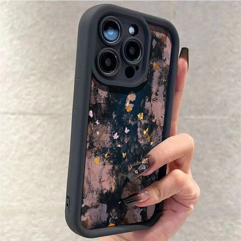 油墨蝴蝶iPhone15/14ProMax手机壳小众13全包12/11苹果xsmax/xr软