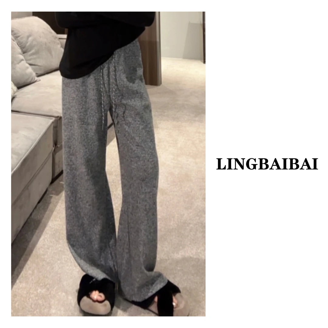 【雪花毛绒裤】慵懒简约秋冬加绒宽松高腰时尚显瘦直筒阔腿裤遛弯裤