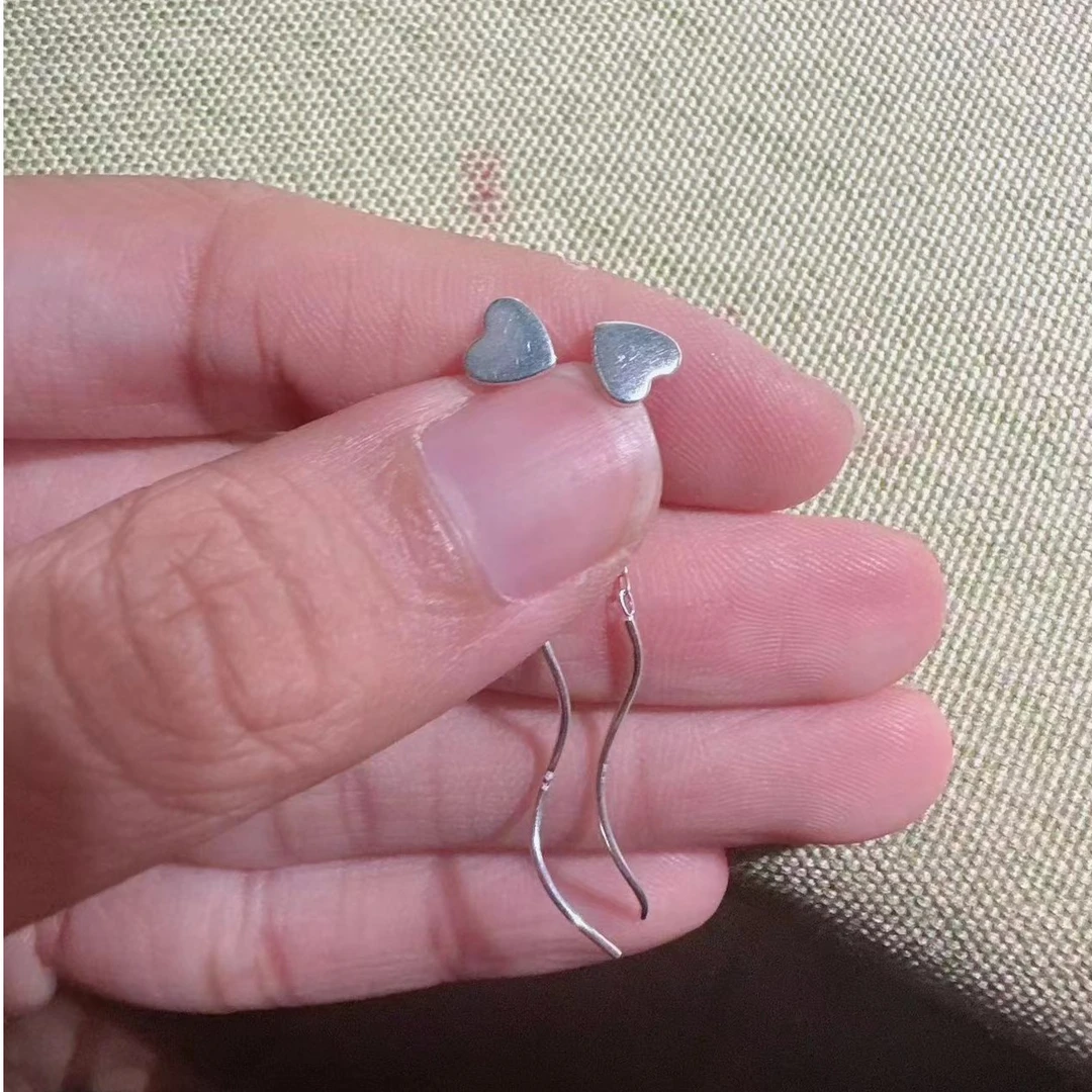 铭铭有你 足银耳饰 爱心波浪耳线