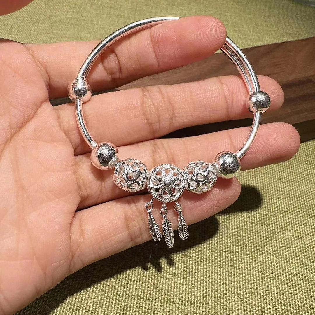 铭铭有你 足银手镯 捕梦网纯银手镯