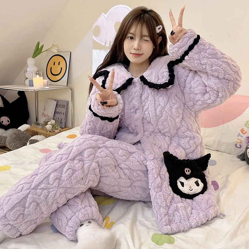 冬季2024三层夹棉加厚睡衣女秋冬保暖珊瑚绒袍套长款可外穿家居服