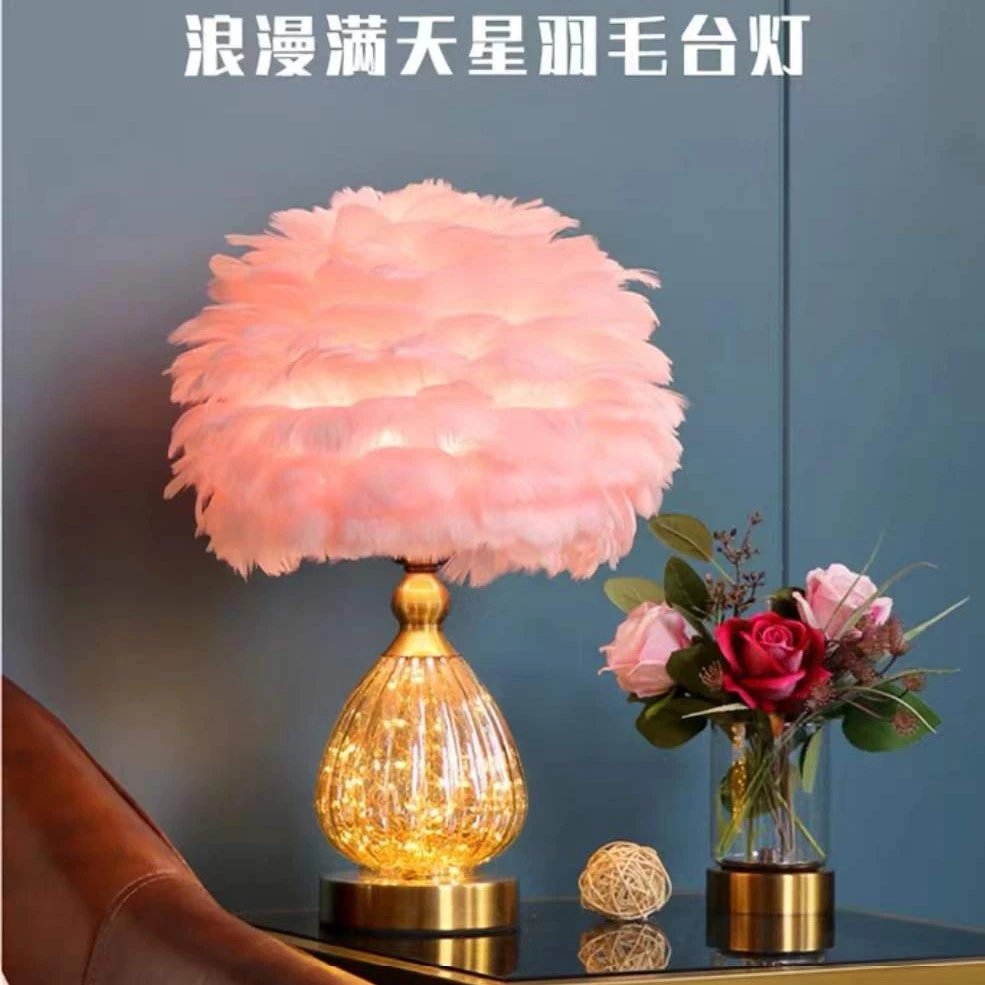 羽毛满天星卧室台灯浪漫温馨床头灯结婚陪嫁现代轻奢北欧风格客厅