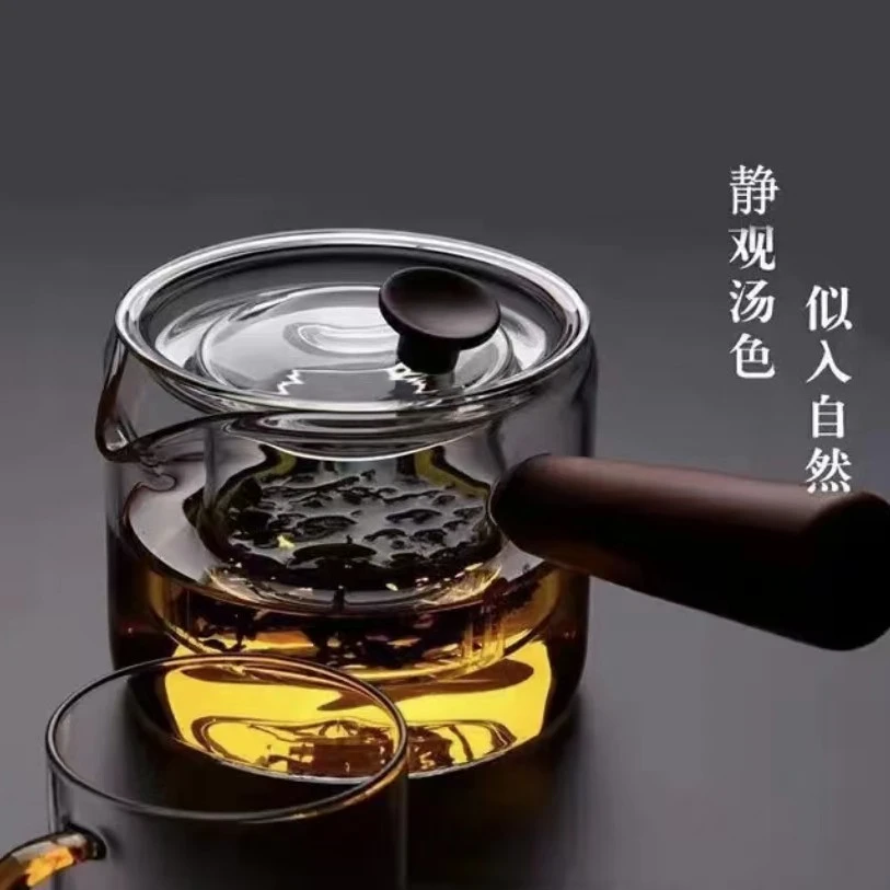 黑檀木直觉壶侧把壶玻璃煮茶器电陶炉耐高温泡茶壶实木把明火围炉