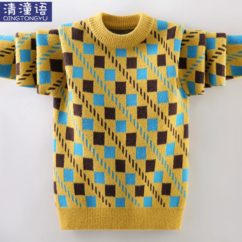 男童毛衣套头秋冬款加绒加厚中大童韩版针织衫儿童冬季保暖线衣潮