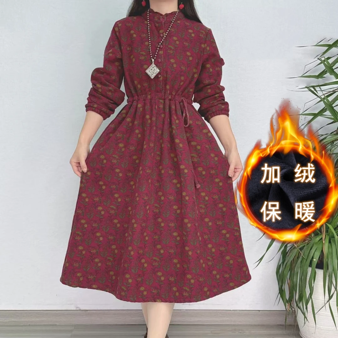 919冬季新款加绒加厚保暖长袖连衣裙遮肉气质A字版显瘦8221-2