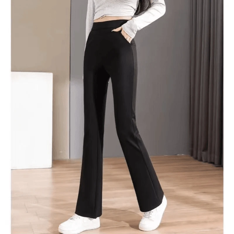 微喇裤2024春季新款高腰弹力黑色外穿垂感百搭休闲显瘦直筒喇叭裤