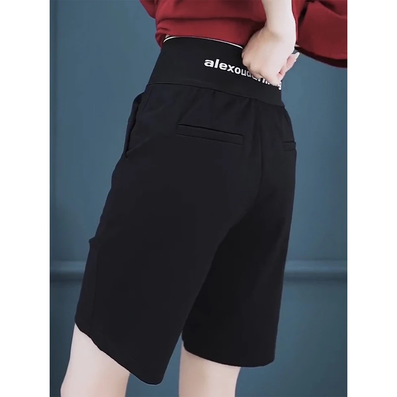 大码胖mm夏季松紧腰五分休闲裤子女梨型身材显瘦高腰弹力直筒短裤