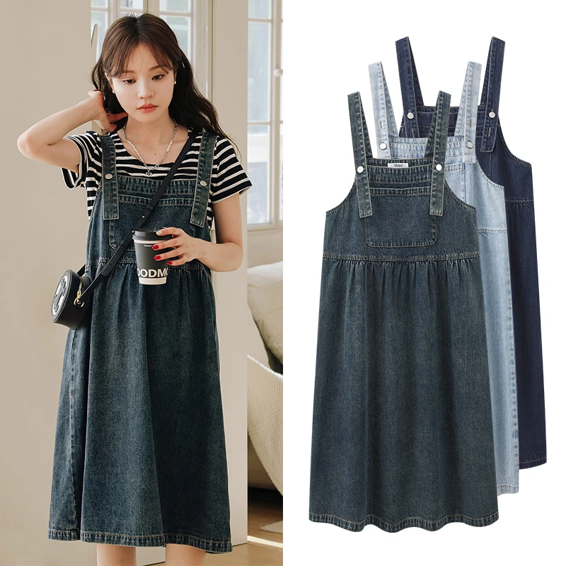 米度丽孕妇装春夏装时尚减龄连衣裙牛仔背带裙套装大码裙20177