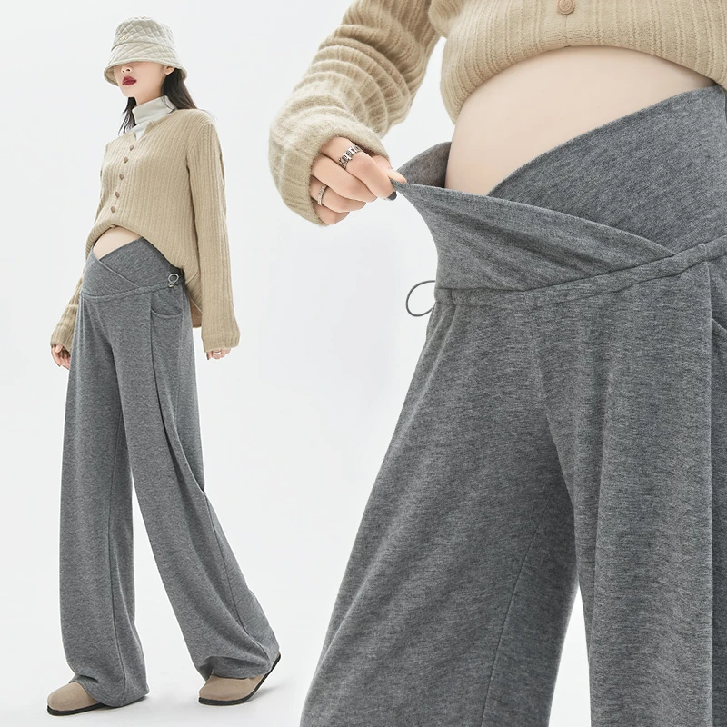 米度丽孕妇裤子秋季外穿不勒肚子阔腿裤秋冬加绒小个子直筒长裤