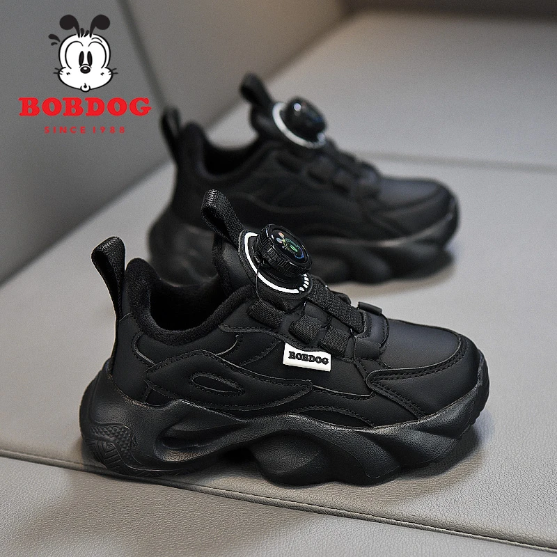 巴布豆男童鞋旋转扣冬季新款二棉皮面男孩保暖儿童鞋子休闲运动鞋