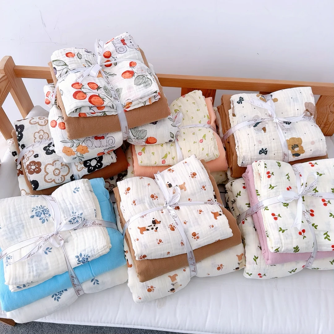 【小号四件套】纯棉双层纱米底扎染水洗纱布素色柔软透气四件套【J】