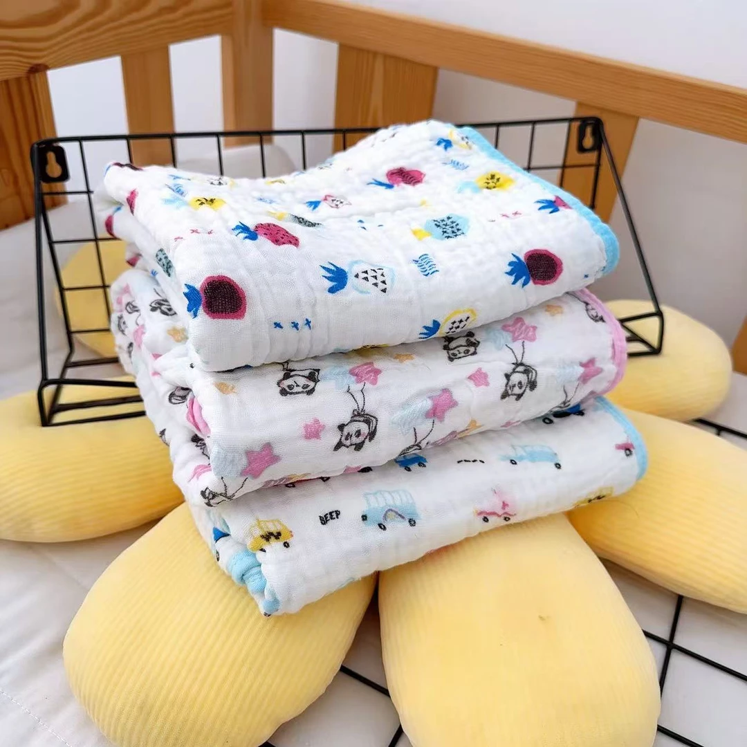 【J】拆标款六层泡泡纱纯棉包边浴巾童被盖毯105×105（小熊猫）