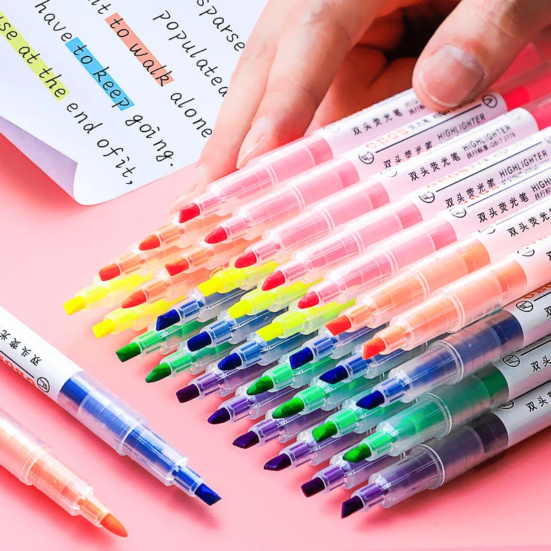 【共12支】双头6色荧光笔标记学生套装彩色记号笔划重点标记笔