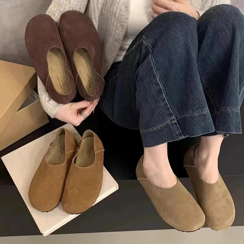 【5508-5】复古圆头一脚蹬厚底单鞋女2025新款两穿勃肯鞋软底豆豆鞋