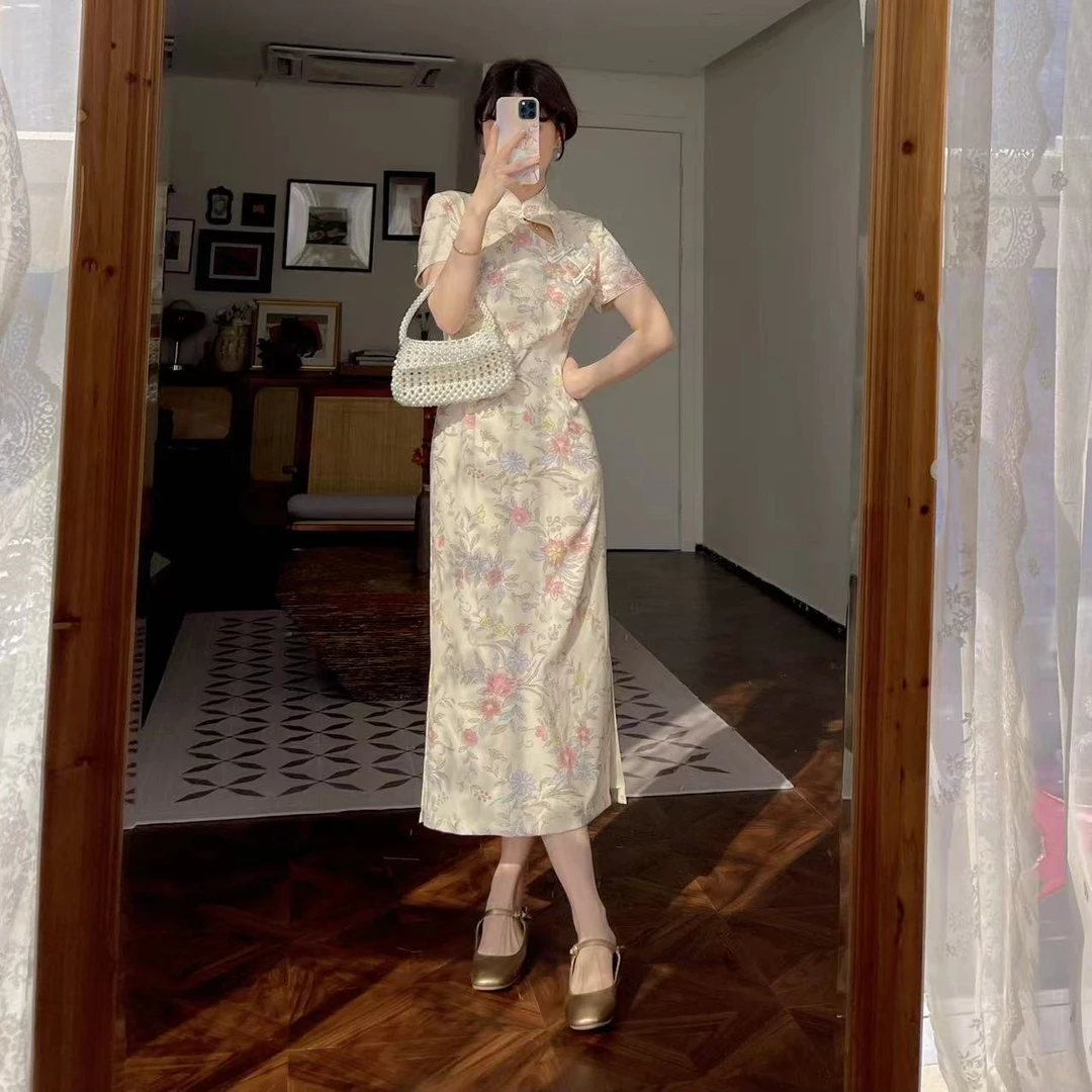 蕾英俊-花间词-春季新款领口镂空气质中国风旗袍连衣裙-JF4483