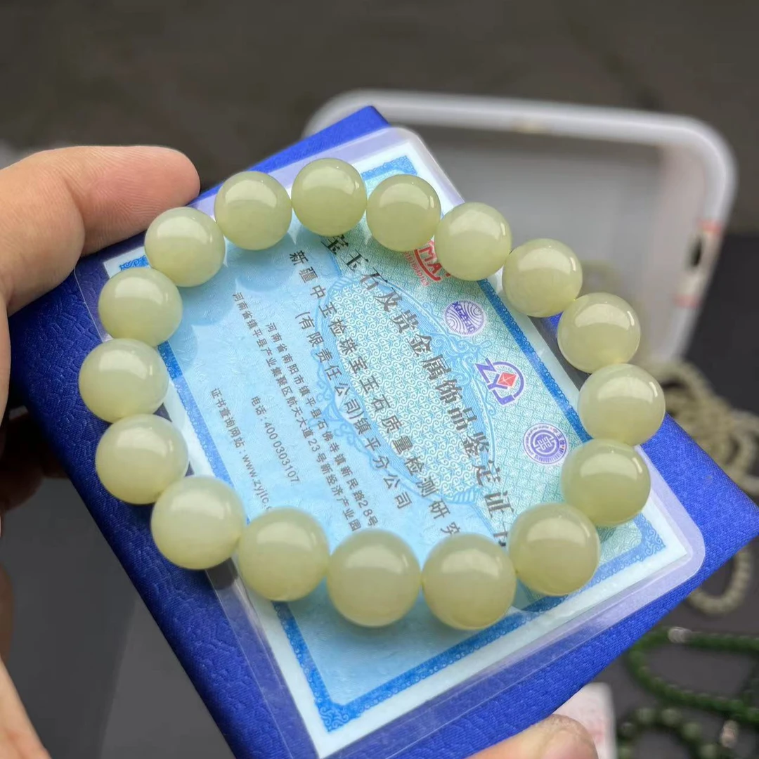 和田玉新疆巴州且末蜂蜜水手串卡12mm