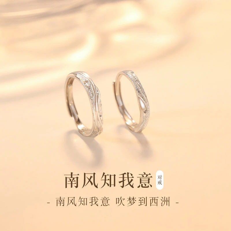 925银戒指 南风知我意情侣款对戒女男一对小众高级感礼物送女朋友