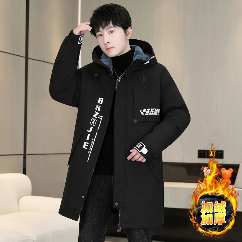 外套男士加绒加厚派克服新款秋冬季休闲中长款风衣宽松保暖夹克男