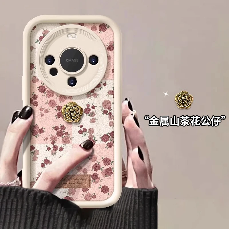 适用于玫瑰山茶花公仔华为mate60pro手机壳彩绘春夏新款mate40pro