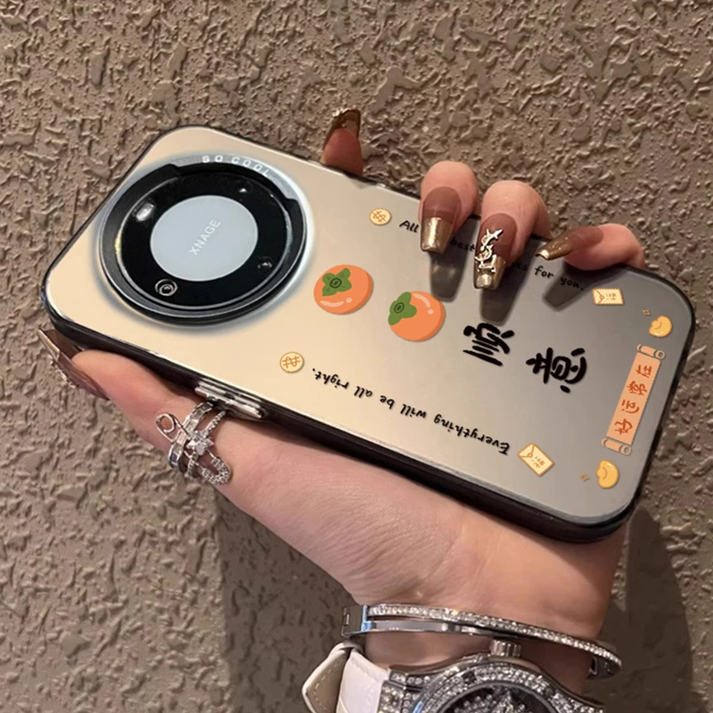 适用华为mate60pro+手机壳mete50柿柿顺意m40pro彩银彩绘mt30epor