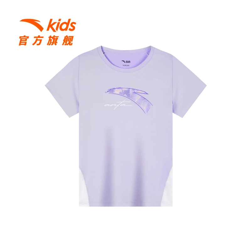 安踏儿童针织短袖衫夏季新款女大透气休闲百搭短袖衫362425102