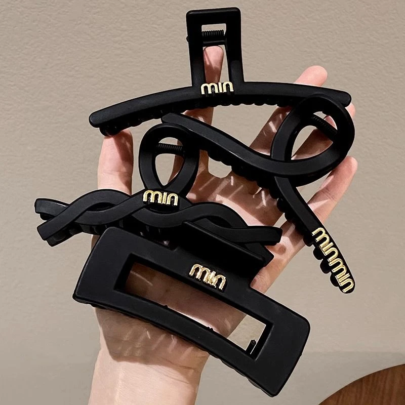 馨兰迪4个装时尚气质黑色磨砂大号鲨鱼夹发夹CC