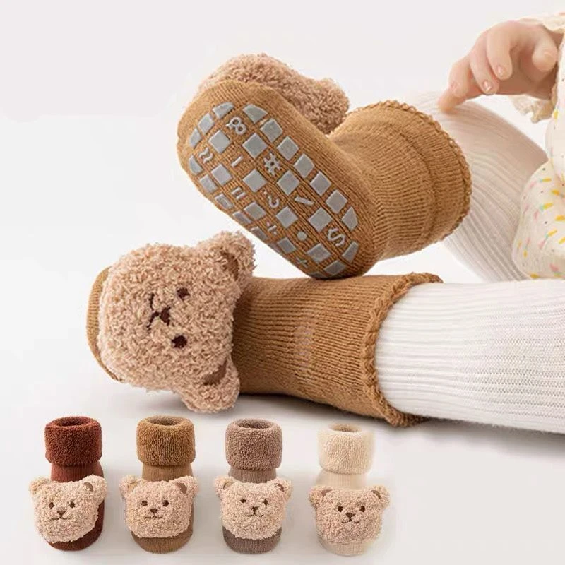 新生婴幼儿宝宝棉秋冬季加绒加厚保暖毛圈防滑学步地板鞋套袜子